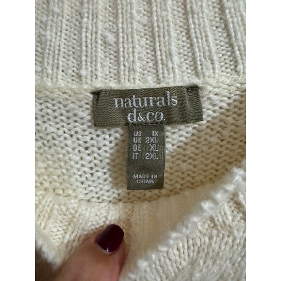 New! D&Co Naturals Cable Knit Mock Neck Sweater with Hi-Lo Hem Cream 1X - Picture 6 of 10